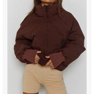 Puffer Jacket Womens Oversized Cropped Puffy Quilted Winter Sz M